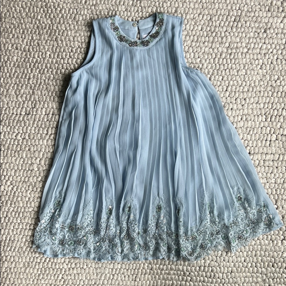 Zara girls 7 Elegant beaded Blue Kids Swing Dress